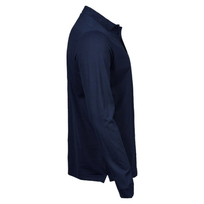 Navy - Side - Tee Jays Mens Pima Cotton Long-Sleeved Polo Shirt