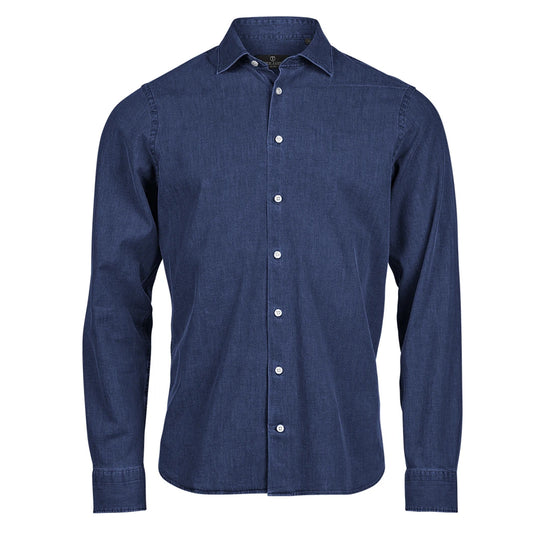 Blue Denim - Front - Tee Jays Mens Plain Denim Shirt