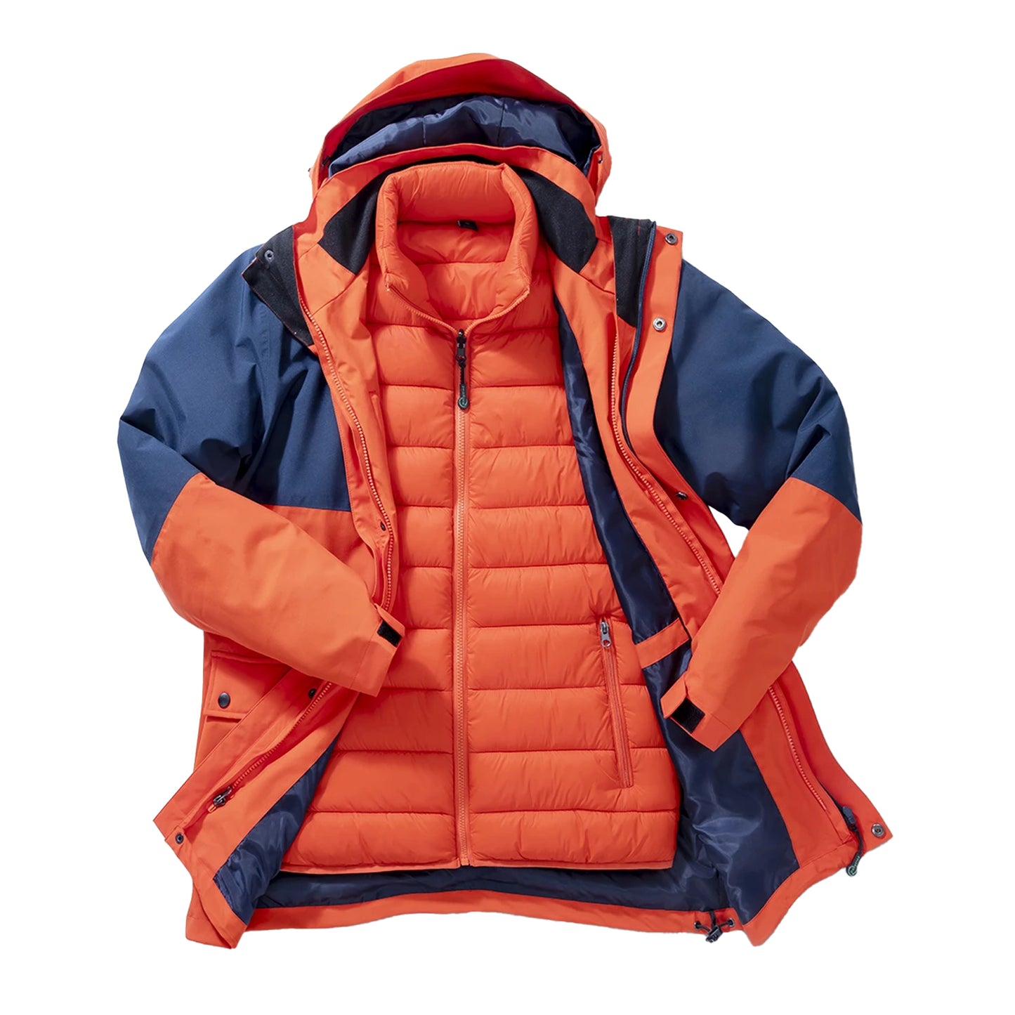 Navy-Orange - Side - Result Recycled Mens 3 in 1 Ripstop Recycled Padded Jacket