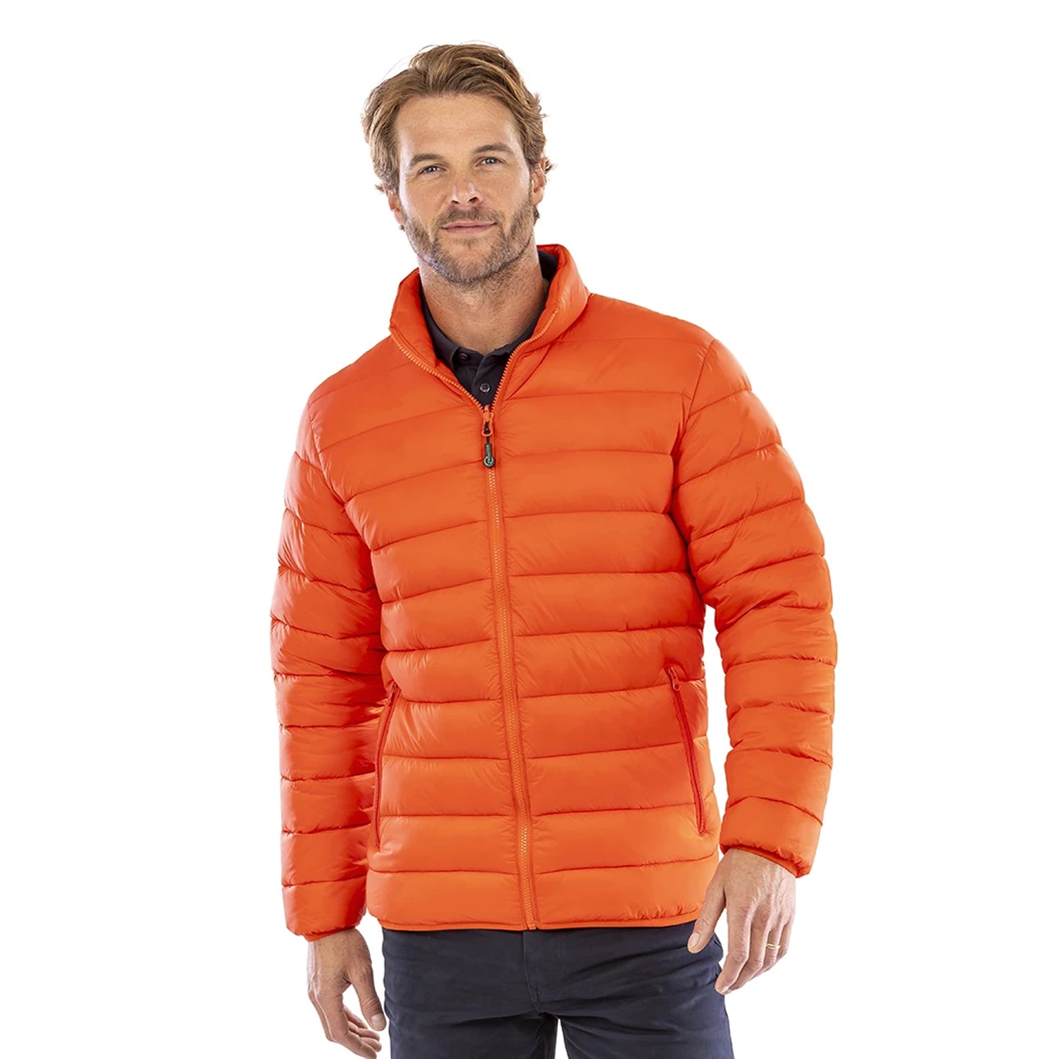 Navy-Orange - Close up - Result Recycled Mens 3 in 1 Ripstop Recycled Padded Jacket
