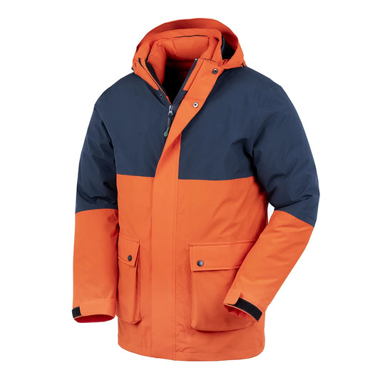 Navy-Orange - Front - Result Recycled Mens 3 in 1 Ripstop Recycled Padded Jacket