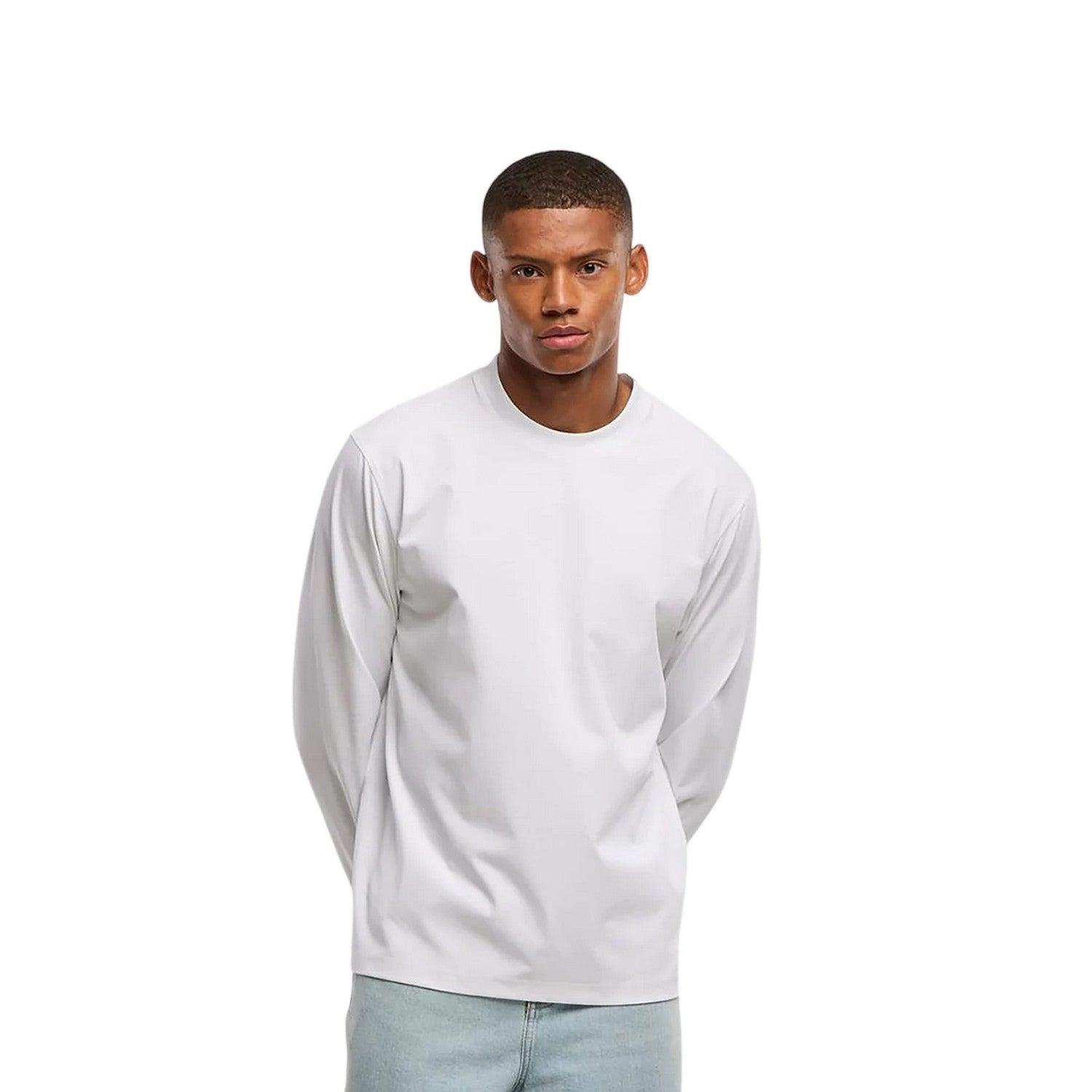 White - Back - Build Your Brand Mens Sorona Loose Long-Sleeved T-Shirt