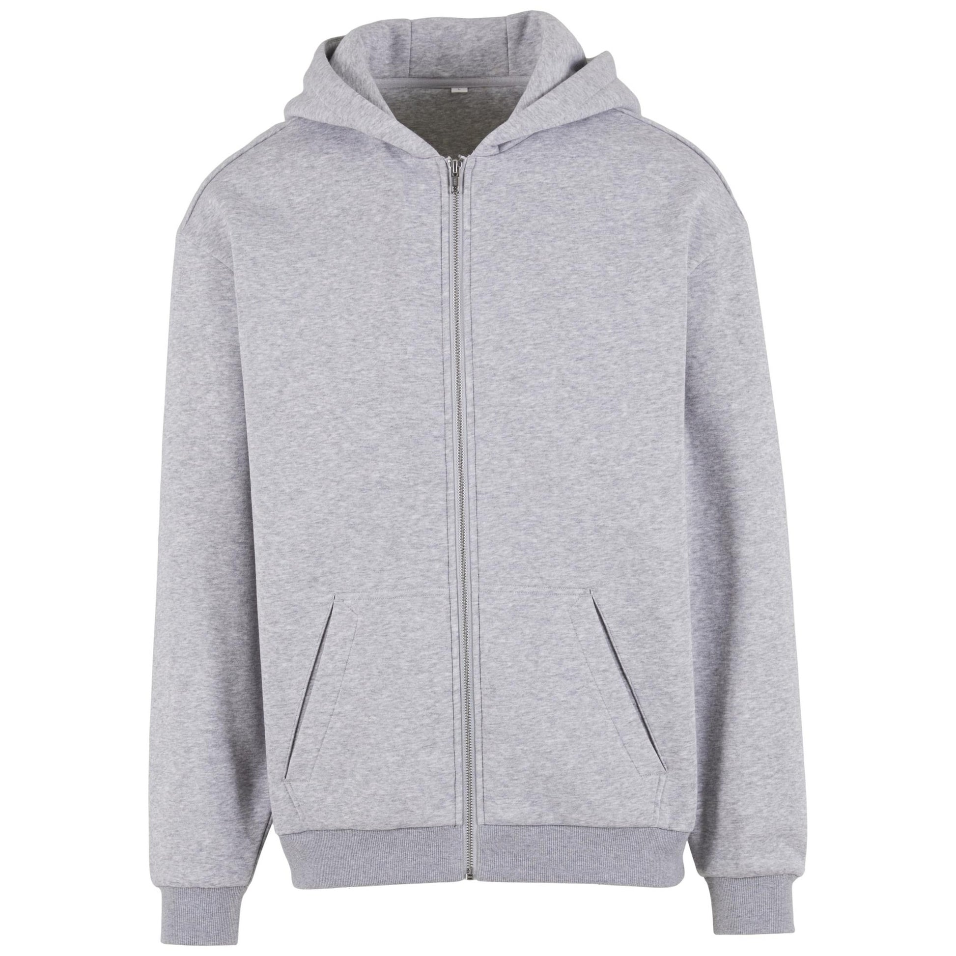 Heather Grey - Front - Build Your Brand Mens Loose Full Zip Hoodie