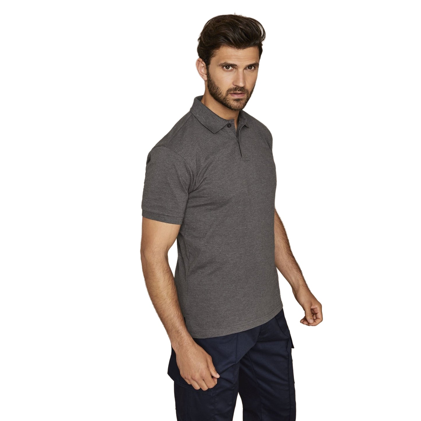 Charcoal - Side - Asquith & Fox Mens Premium Mercerised Cotton Polo Shirt