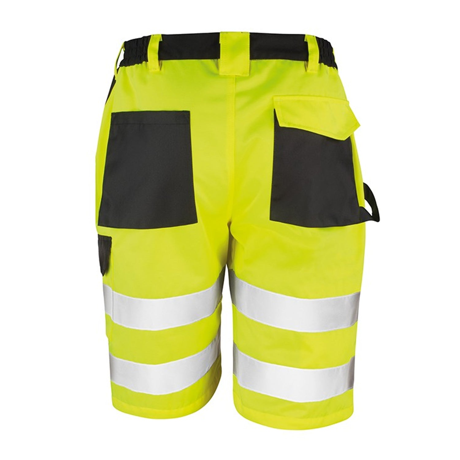 Fluorescent Yellow - Back - Result Safe-Guard Mens Dynamic Stretch Cargo Shorts