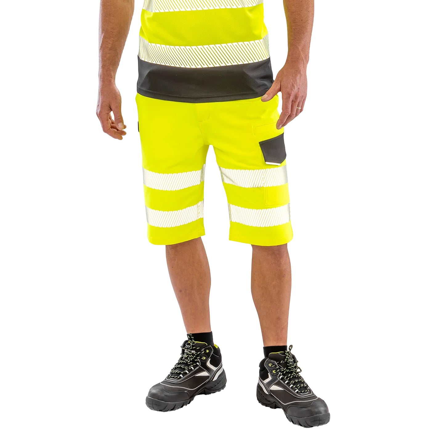 Fluorescent Yellow - Lifestyle - Result Safe-Guard Mens Dynamic Stretch Cargo Shorts