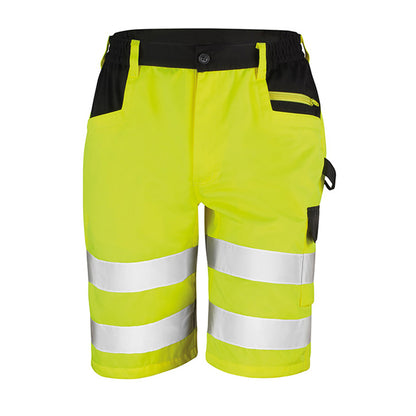 Fluorescent Yellow - Front - Result Safe-Guard Mens Dynamic Stretch Cargo Shorts