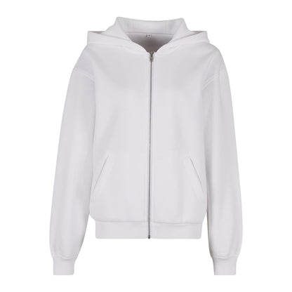 White - Front - Build Your Brand Womens-Ladies Loose Fit Full Zip Hoodie