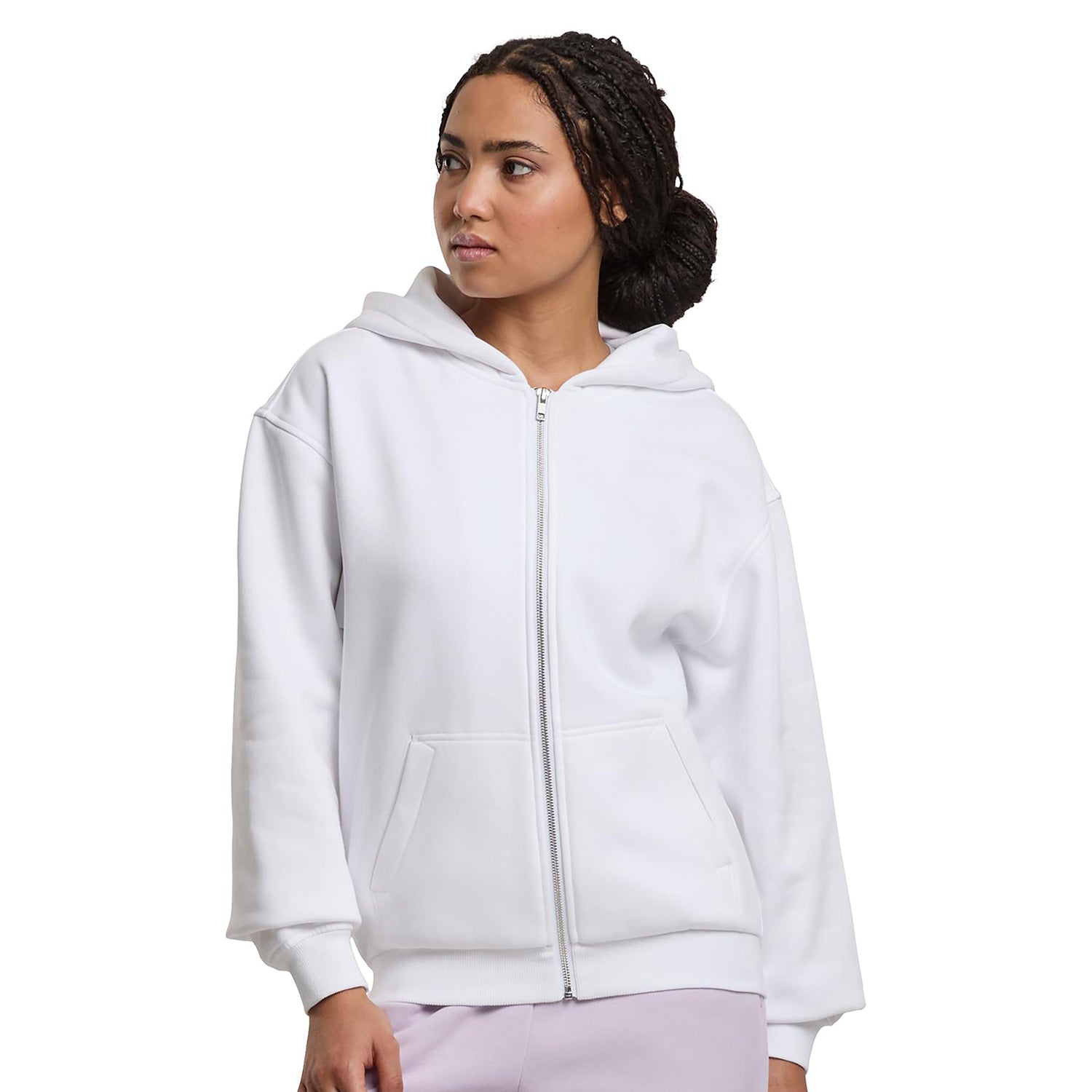 White - Back - Build Your Brand Womens-Ladies Loose Fit Full Zip Hoodie