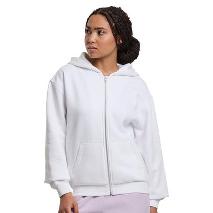 White - Back - Build Your Brand Womens-Ladies Loose Fit Full Zip Hoodie