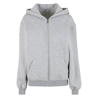 Heather Grey - Front - Build Your Brand Womens-Ladies Loose Fit Full Zip Hoodie
