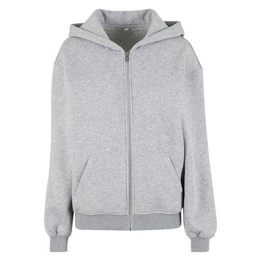 Heather Grey - Front - Build Your Brand Womens-Ladies Loose Fit Full Zip Hoodie