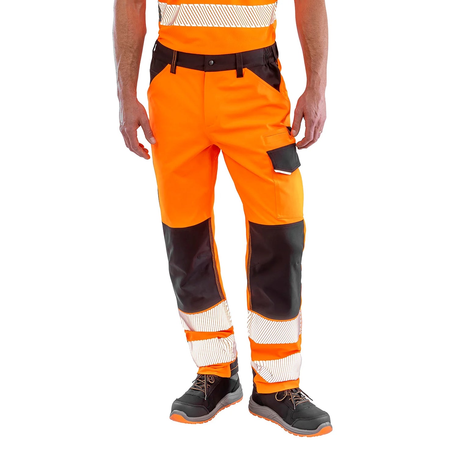 Fluorescent Orange - Side - Result Safe-Guard Mens Dynamic Stretch Work Trousers