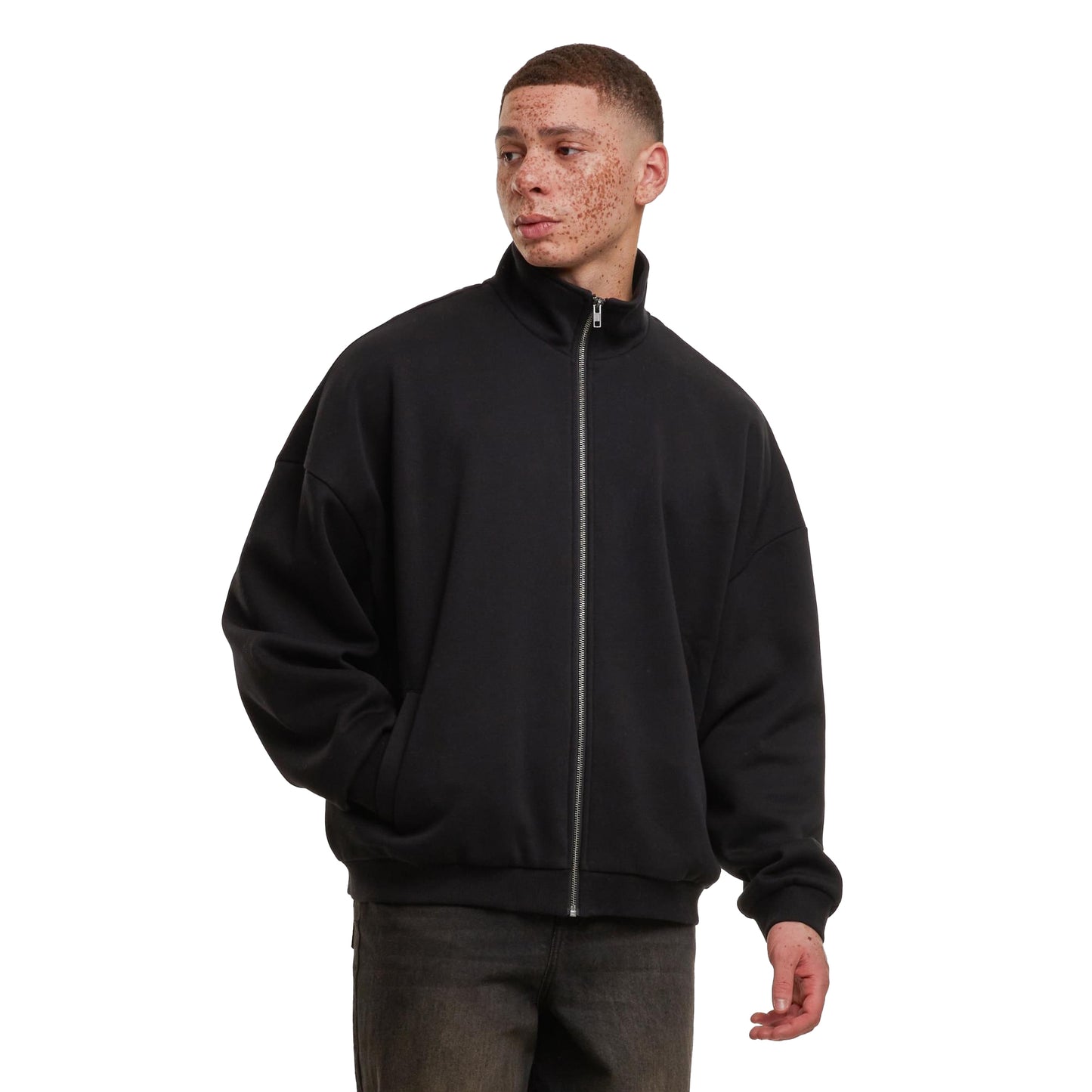 Black - Lifestyle - Build Your Brand Mens Oversized Jacket