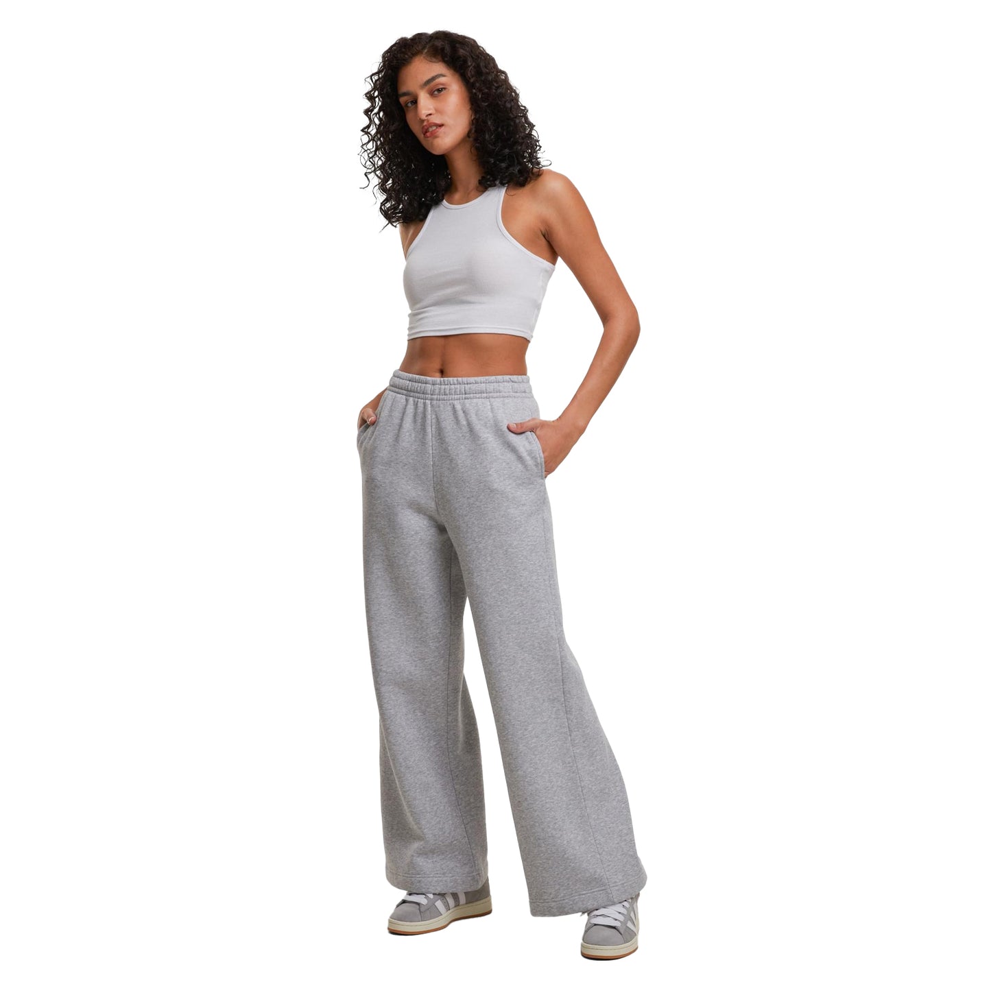 Heather Grey - Lifestyle - Build Your Brand Womens-Ladies Wide Leg Sweatpants