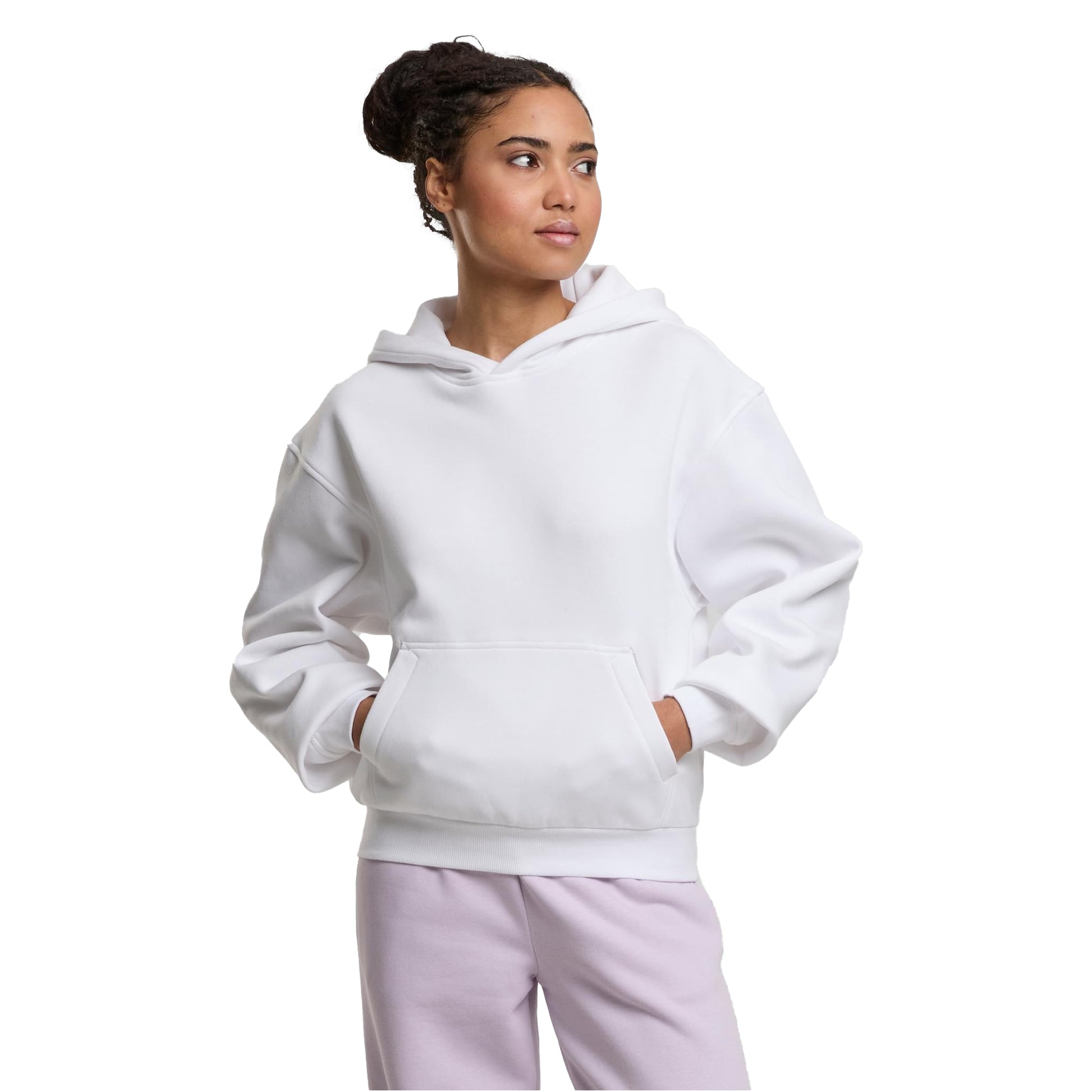 White - Lifestyle - Build Your Brand Womens-Ladies Loose Fit Hoodie