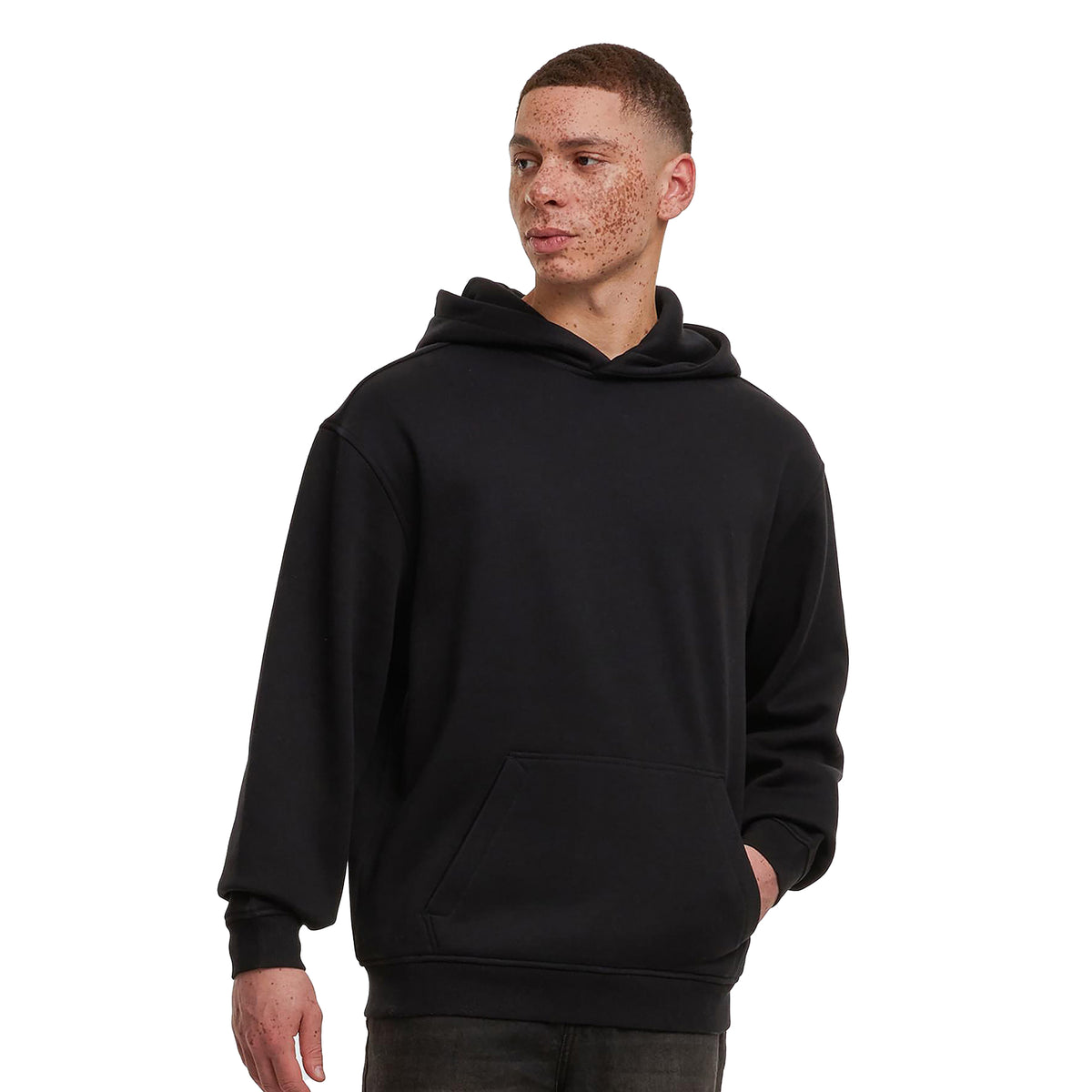 Black - Side - Build Your Brand Mens Loose Fit Hoodie