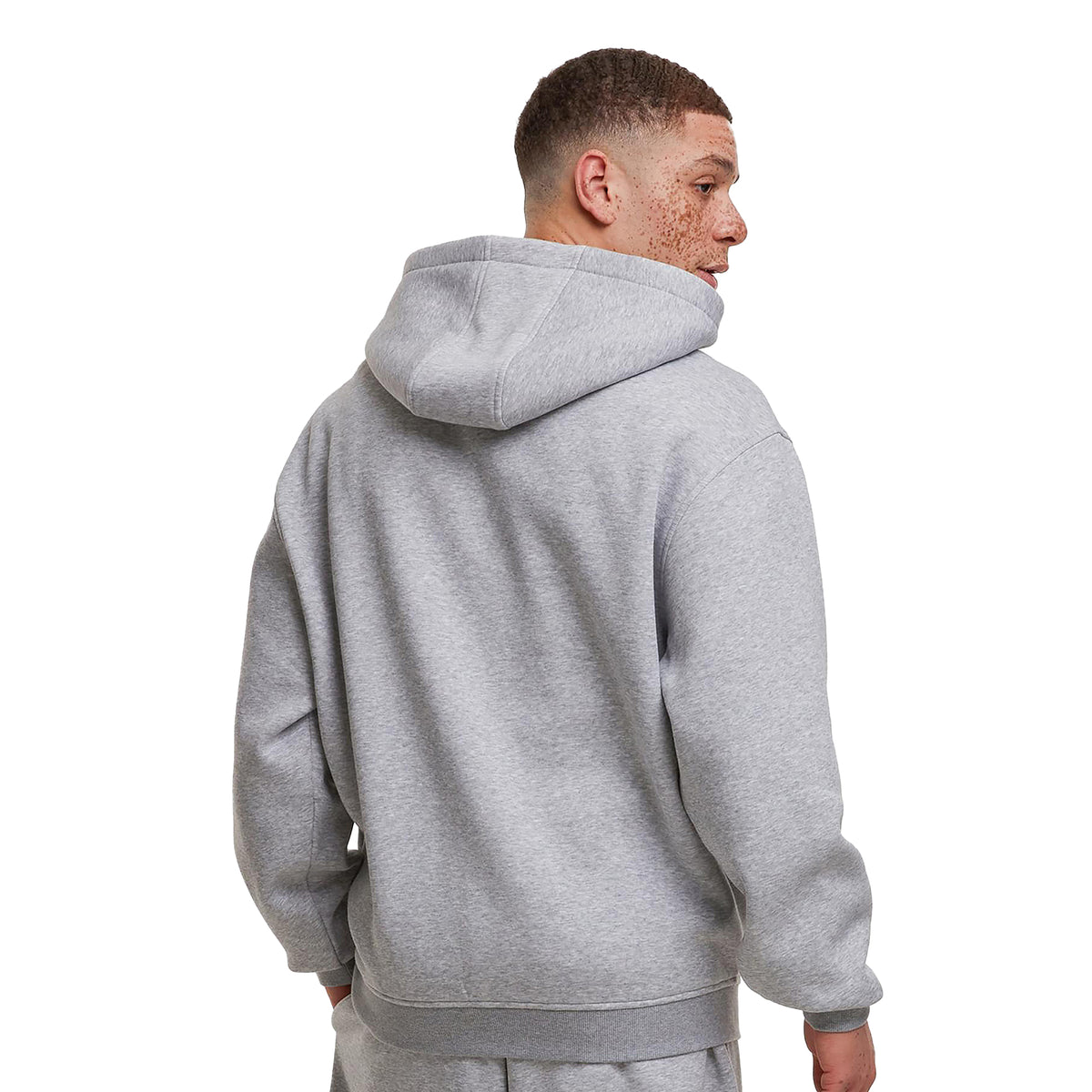 Heather Grey - Back - Build Your Brand Mens Loose Fit Hoodie
