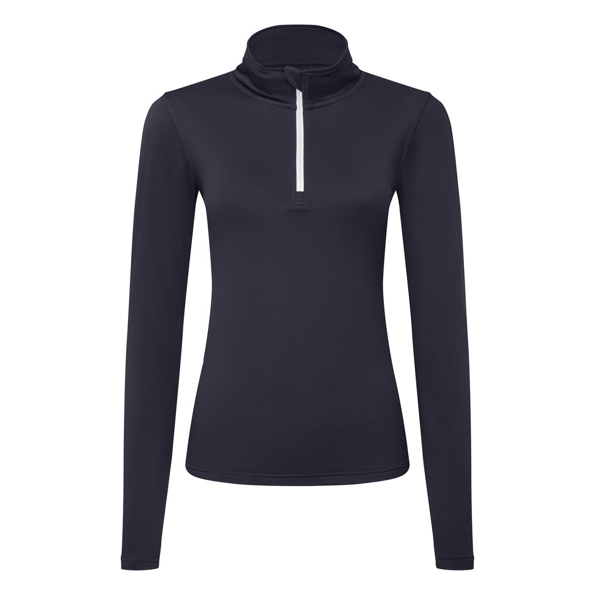 French Navy-White - Front - TriDri Womens-Ladies Brushed Back Zipped Long-Sleeved Athletic Sports Top