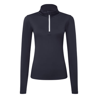 French Navy-White - Front - TriDri Womens-Ladies Brushed Back Zipped Long-Sleeved Athletic Sports Top