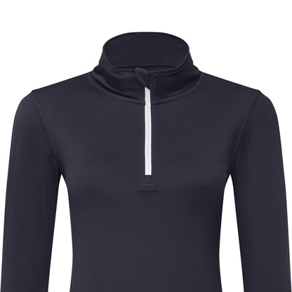 French Navy-White - Side - TriDri Womens-Ladies Brushed Back Zipped Long-Sleeved Athletic Sports Top