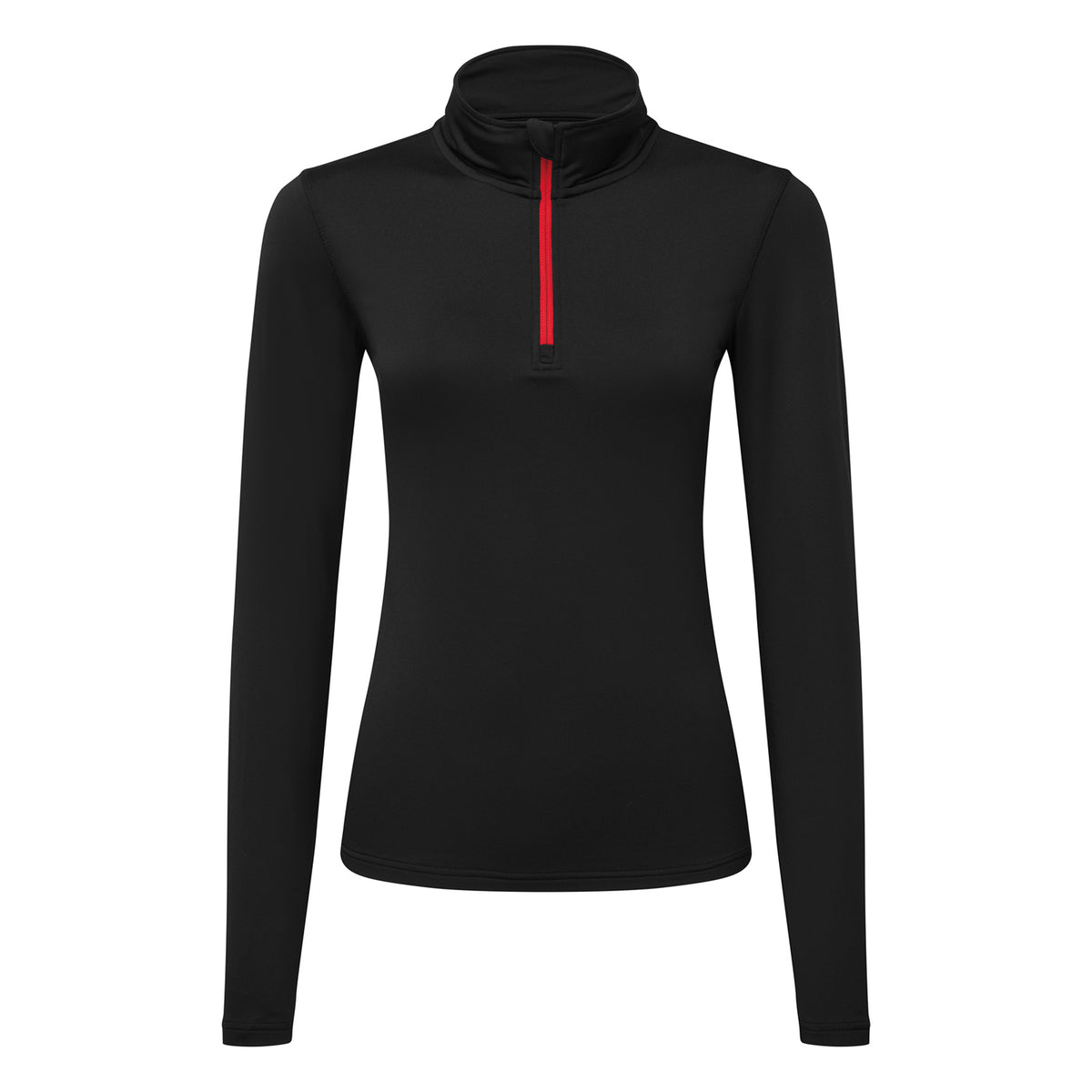 Black-Red - Front - TriDri Womens-Ladies Brushed Back Zipped Long-Sleeved Athletic Sports Top