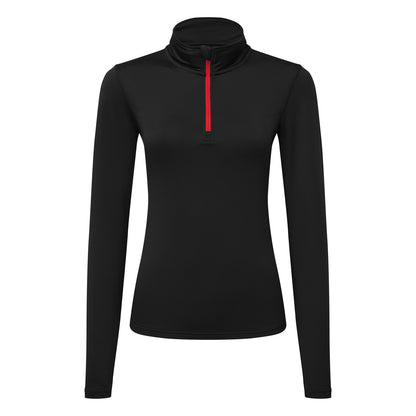 Black-Red - Front - TriDri Womens-Ladies Brushed Back Zipped Long-Sleeved Athletic Sports Top