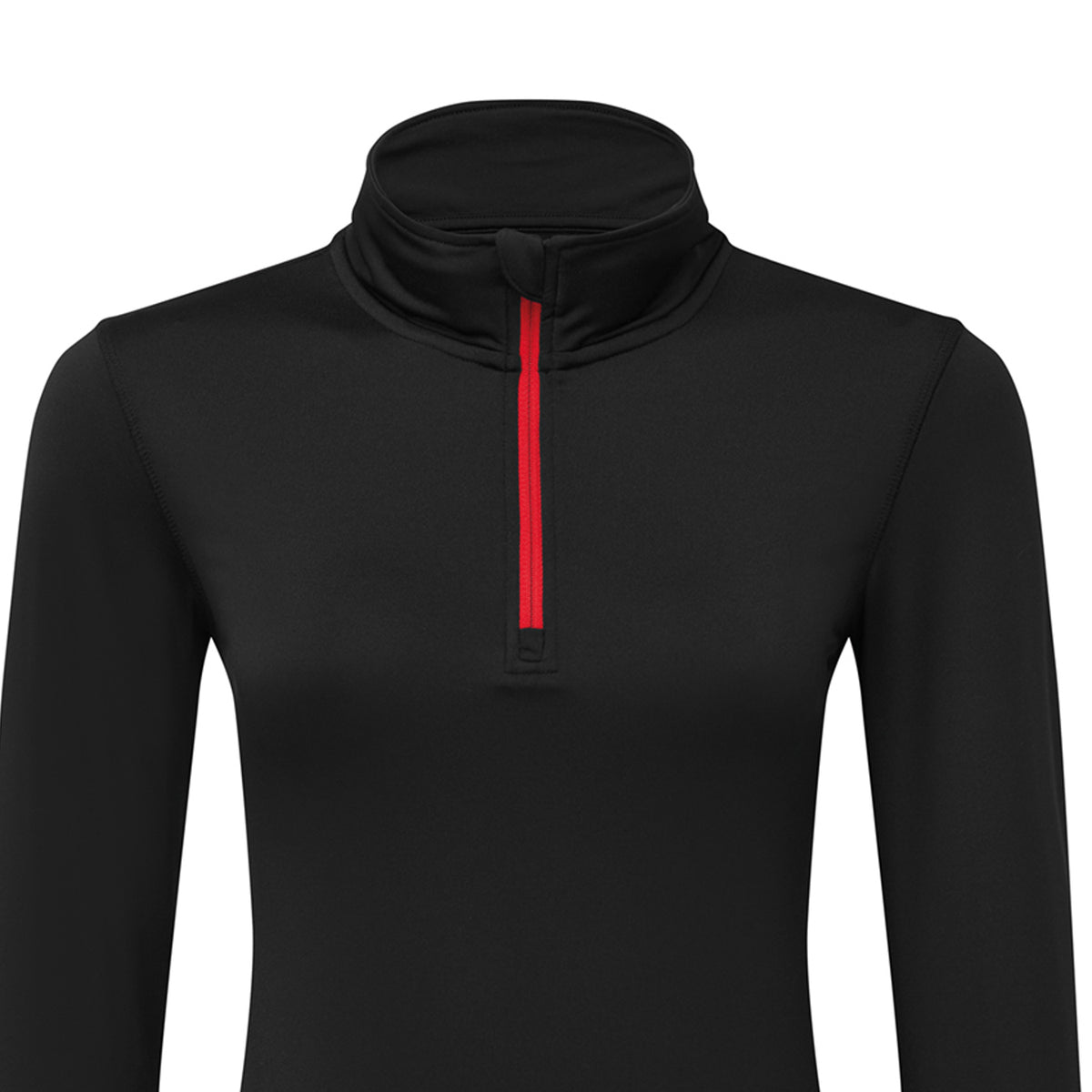 Black-Red - Side - TriDri Womens-Ladies Brushed Back Zipped Long-Sleeved Athletic Sports Top