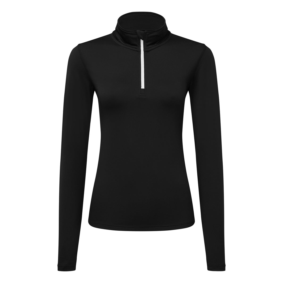 Black-White - Front - TriDri Womens-Ladies Brushed Back Zipped Long-Sleeved Athletic Sports Top