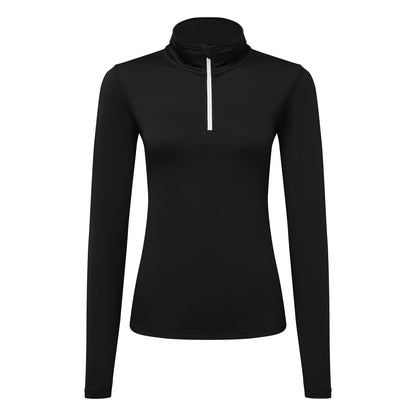 Black-White - Front - TriDri Womens-Ladies Brushed Back Zipped Long-Sleeved Athletic Sports Top
