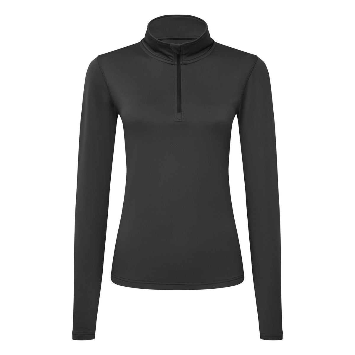 Charcoal-Black - Front - TriDri Womens-Ladies Brushed Back Zipped Long-Sleeved Athletic Sports Top