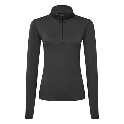 Charcoal-Black - Front - TriDri Womens-Ladies Brushed Back Zipped Long-Sleeved Athletic Sports Top