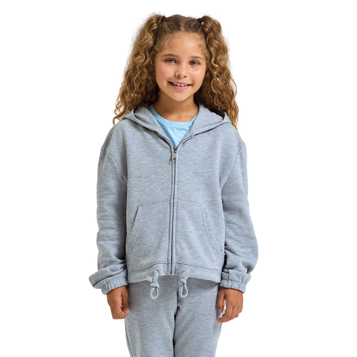 Heather Grey - Side - TriDri Childrens-Kids Cropped Oversized Drawstring Hoodie
