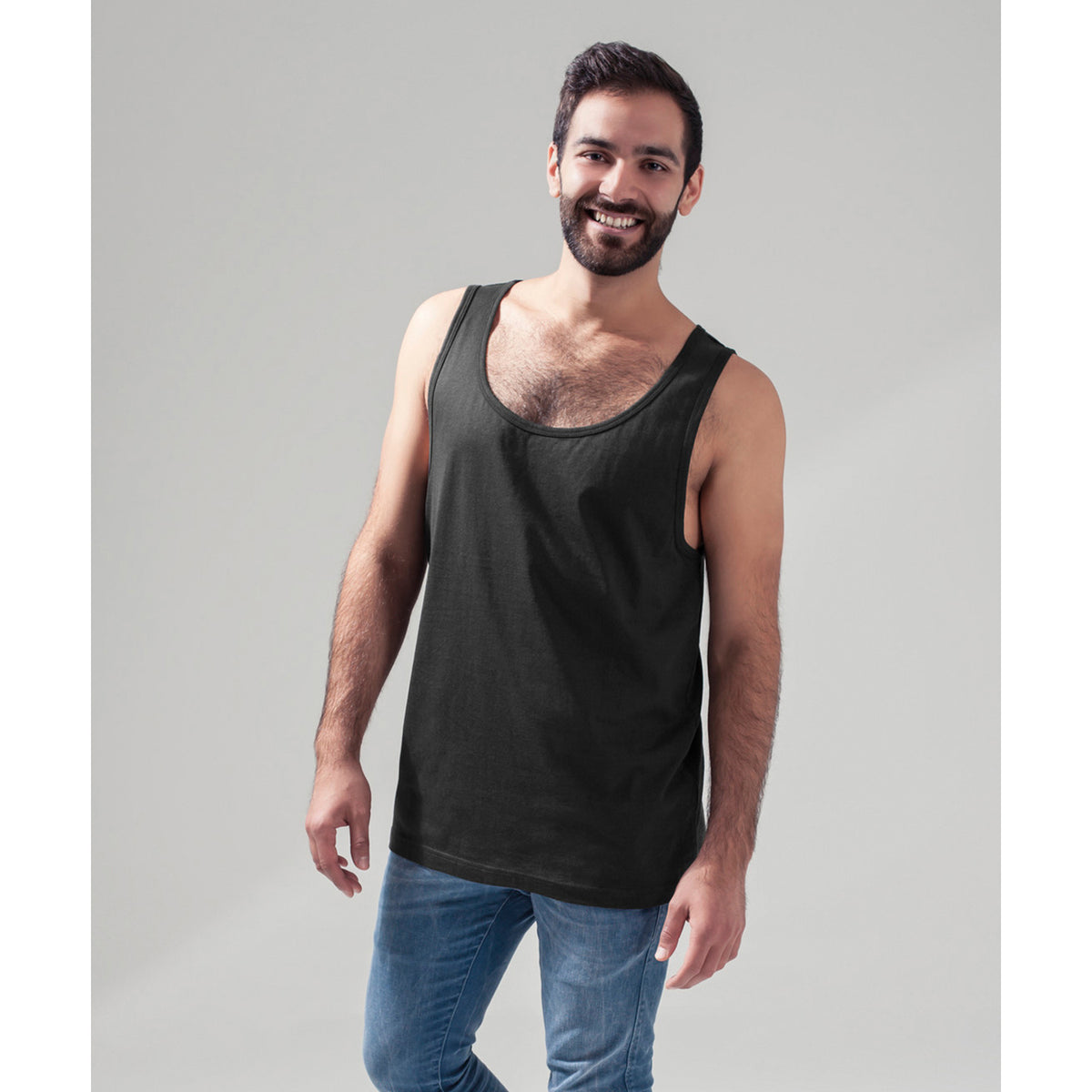 Black - Side - Build Your Brand Mens Cotton Tank Top