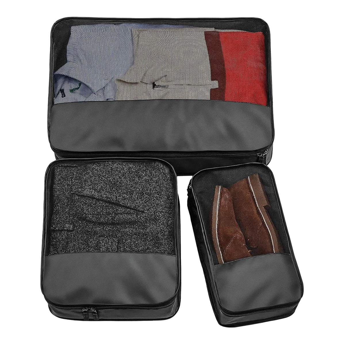 Black - Front - Bagbase Escape Mesh Packing Cube Set (Pack of 3)