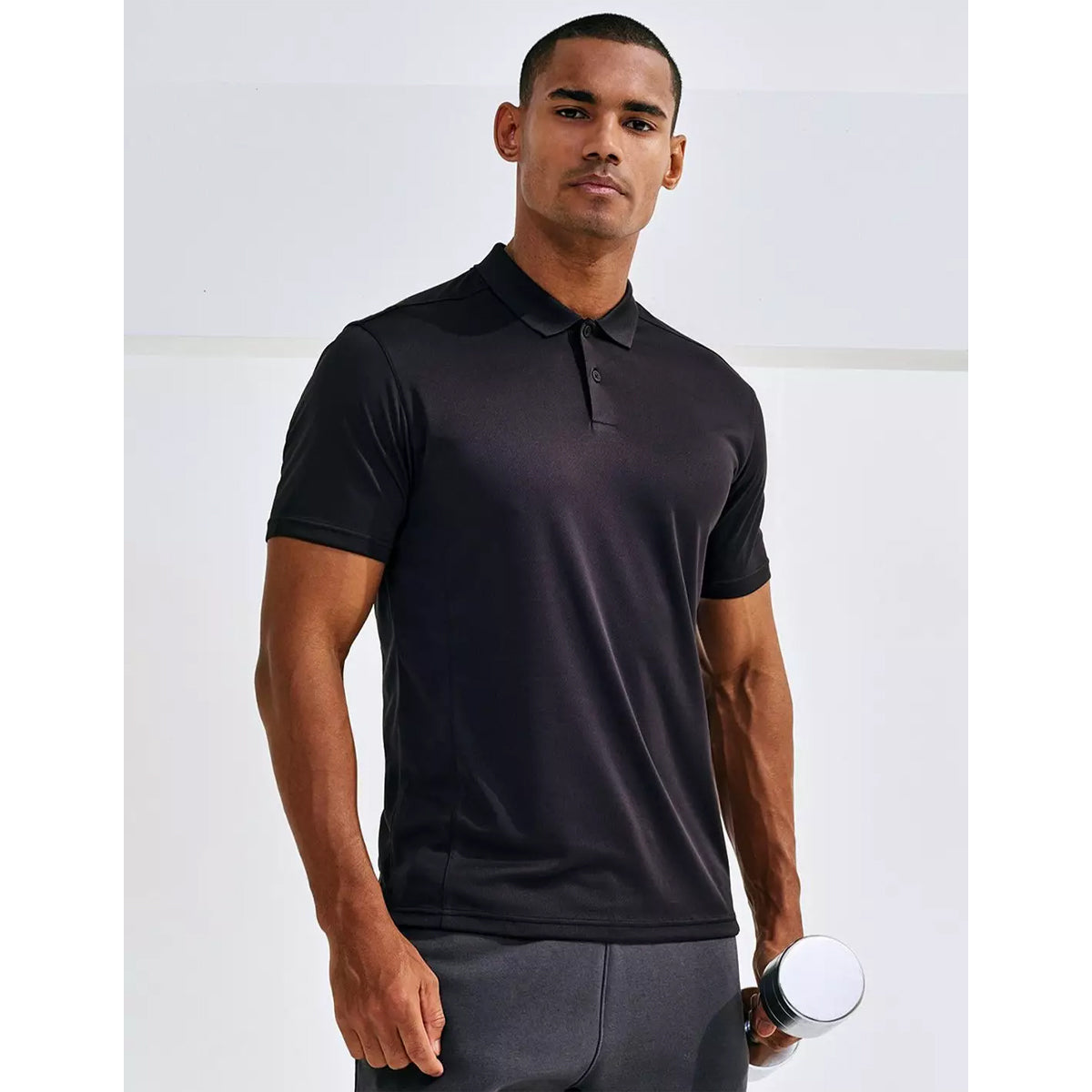 Black - Side - TriDri Mens Textured Recycled Textured Short-Sleeved Polo Shirt