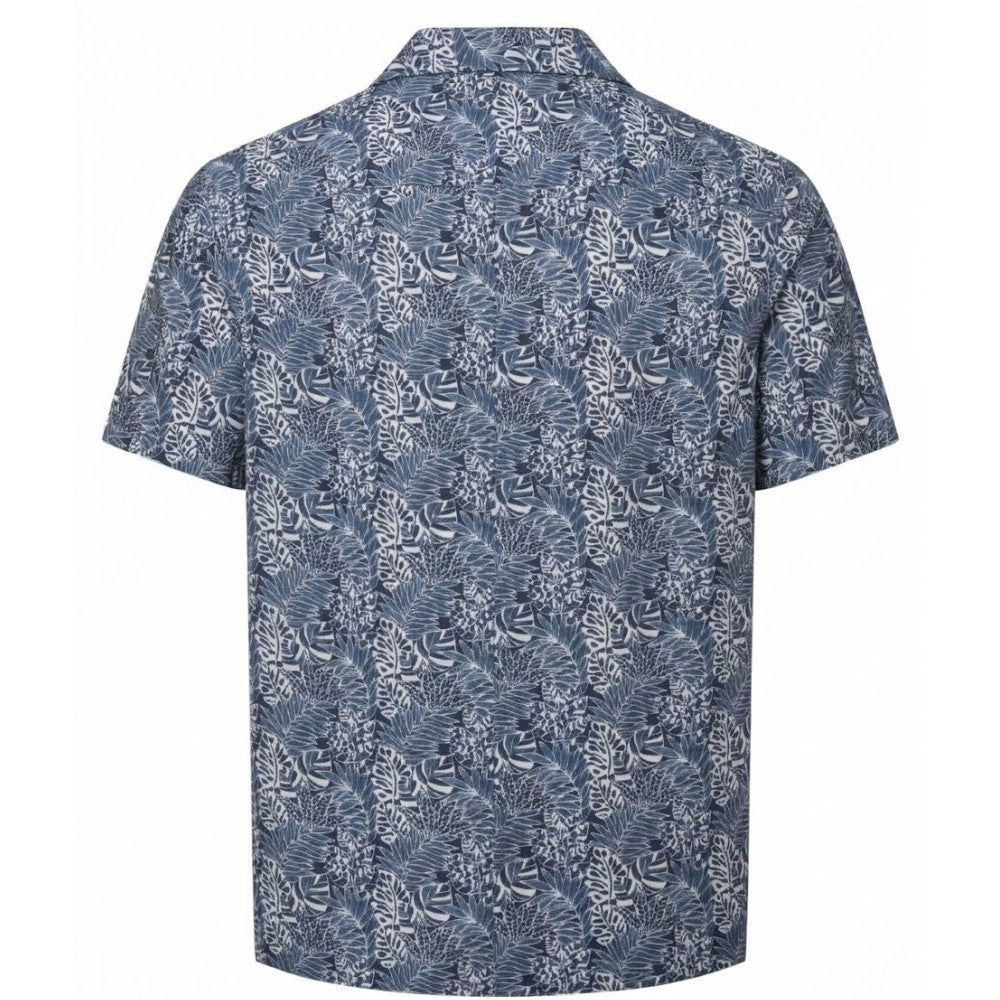 White-Navy - Back - Wombat Mens Leaf Print Relaxed Fit Shirt