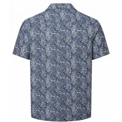 White-Navy - Back - Wombat Mens Leaf Print Relaxed Fit Shirt