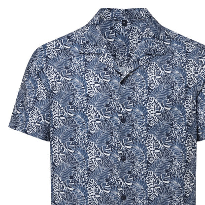 White-Navy - Side - Wombat Mens Leaf Print Relaxed Fit Shirt