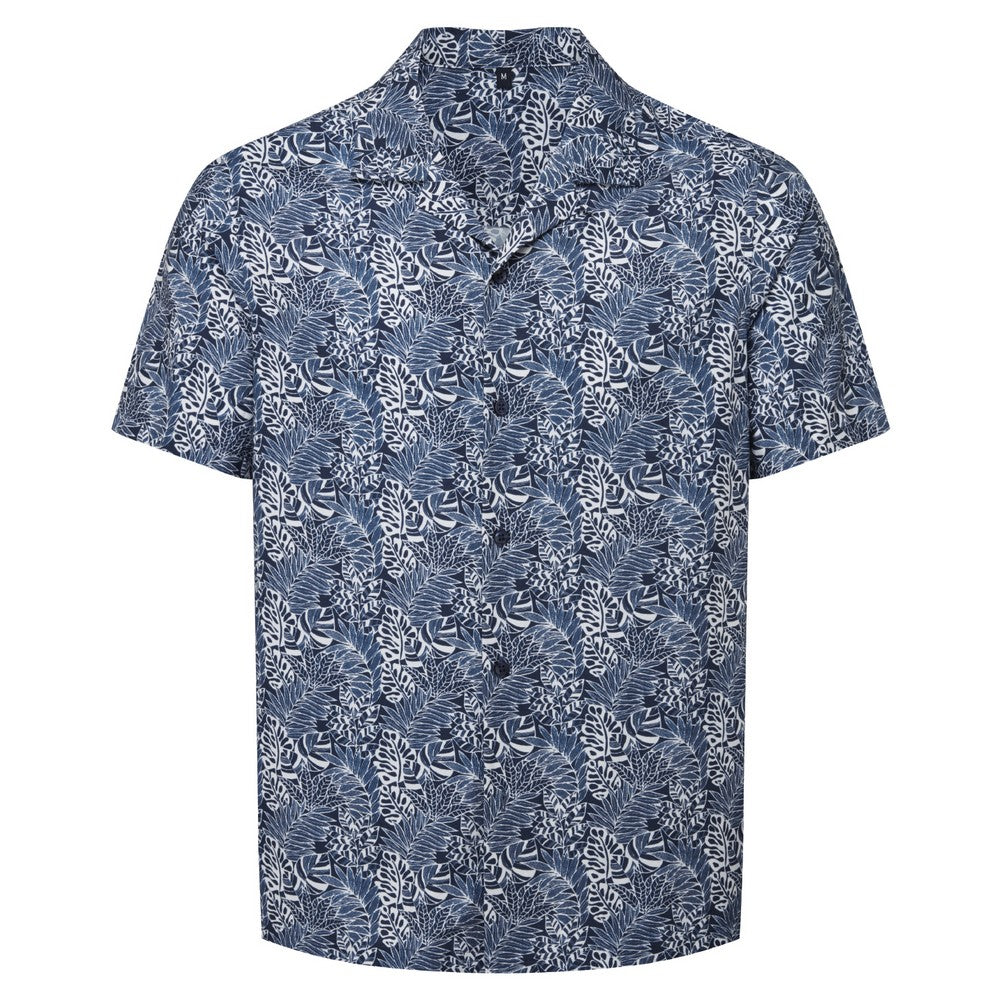 White-Navy - Front - Wombat Mens Leaf Print Relaxed Fit Shirt