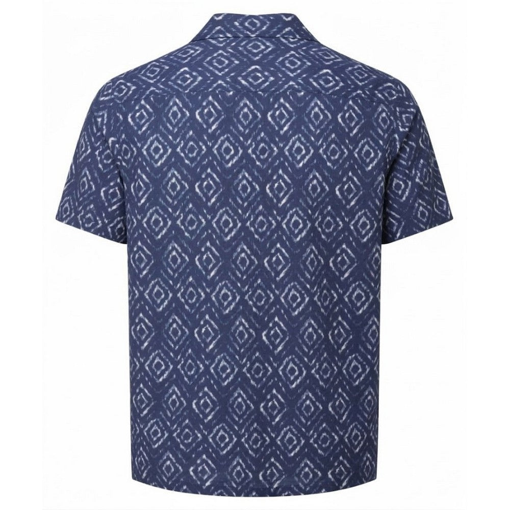 Navy-White - Back - Cuba Mens Aztec Relaxed Fit Shirt
