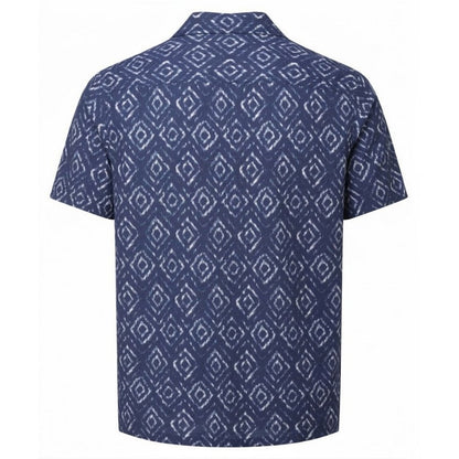 Navy-White - Back - Cuba Mens Aztec Relaxed Fit Shirt