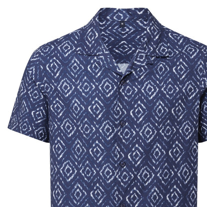 Navy-White - Side - Cuba Mens Aztec Relaxed Fit Shirt