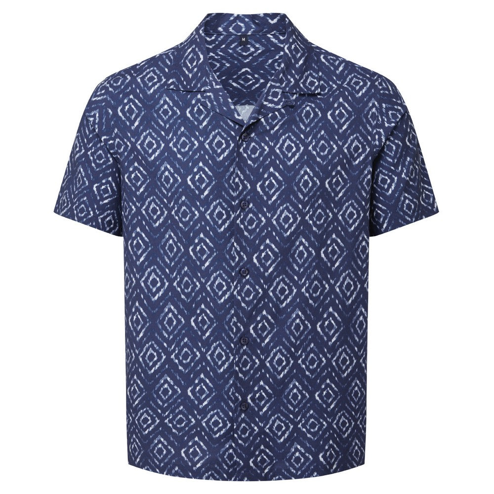 Navy-White - Front - Cuba Mens Aztec Relaxed Fit Shirt