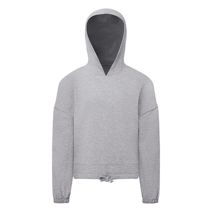 Grey - Front - TriDri Childrens-Kids Heather Cropped Oversized Drawstring Hoodie