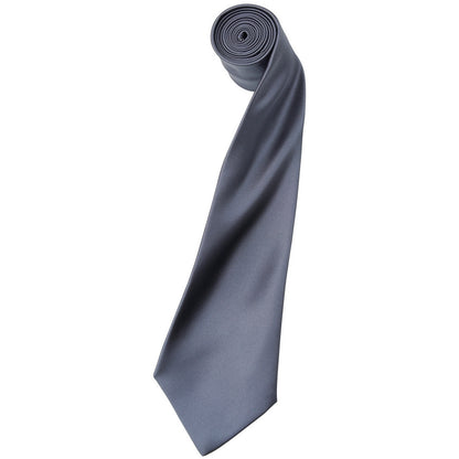 Steel - Front - Premier Mens Plain Satin Tie (Narrow Blade)