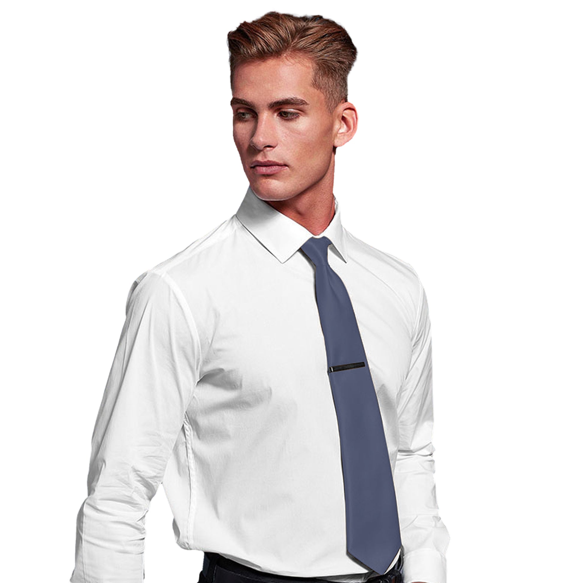 Steel - Back - Premier Mens Plain Satin Tie (Narrow Blade)