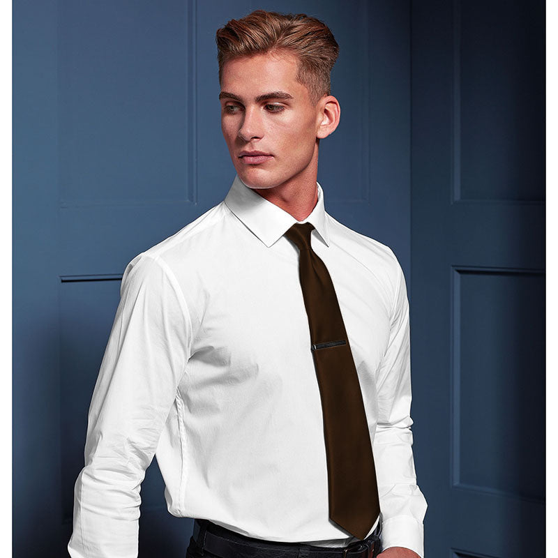Black - Back - Premier Mens Plain Satin Tie (Narrow Blade)
