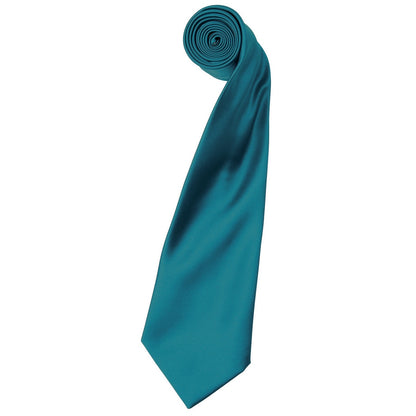 Teal - Front - Premier Mens Plain Satin Tie (Narrow Blade)