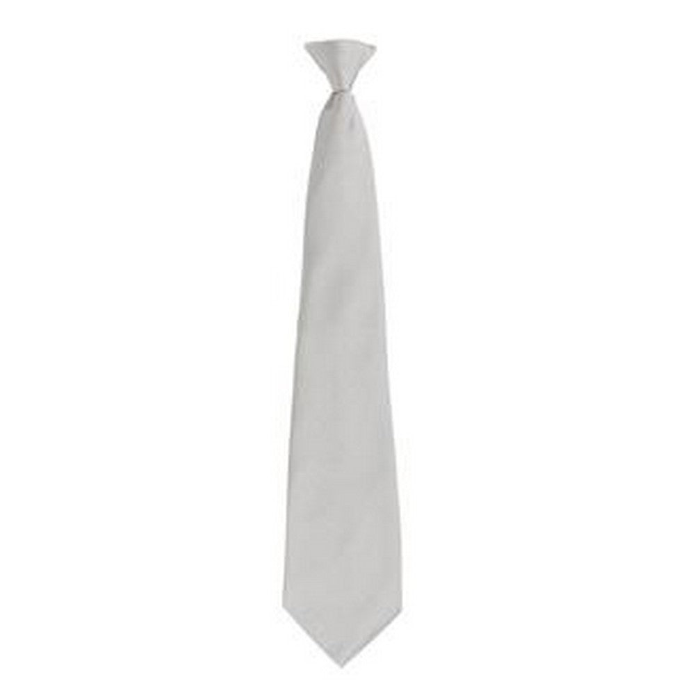 Silver - Front - Premier Mens Fashion ”Colours” Work Clip On Tie